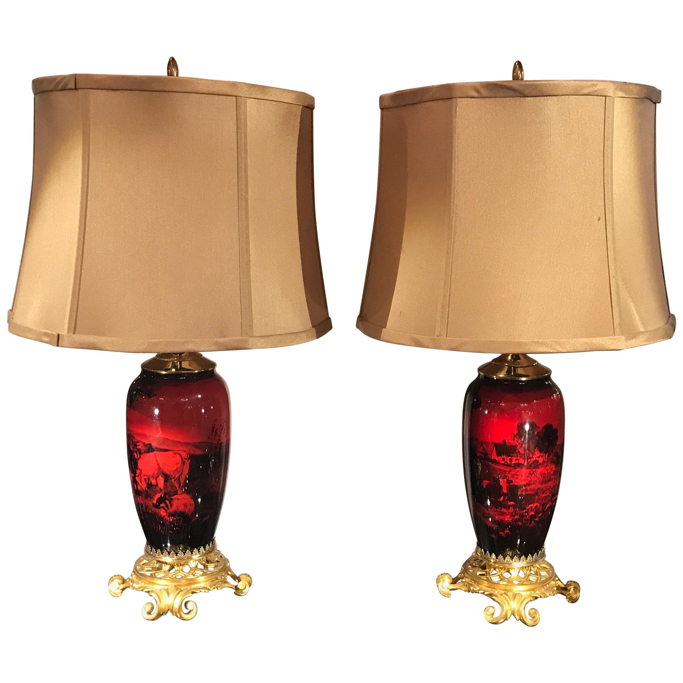 Pair of English Flambé Doulton Vases as Lamps