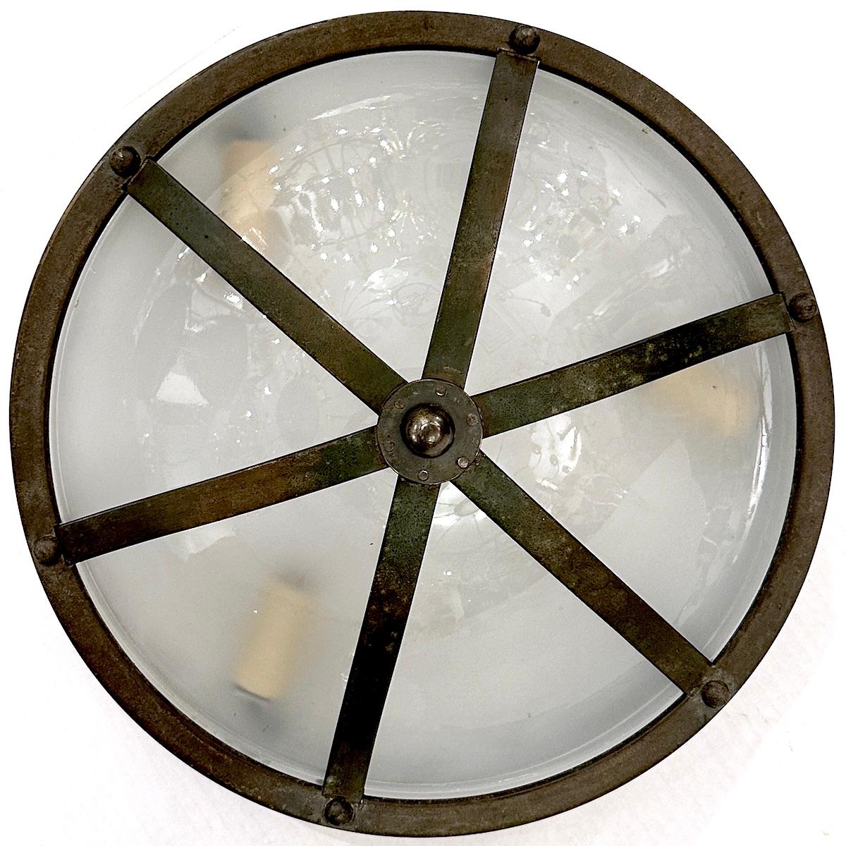 Frosted An English Bronze Flush Mounted Fixture For Sale
