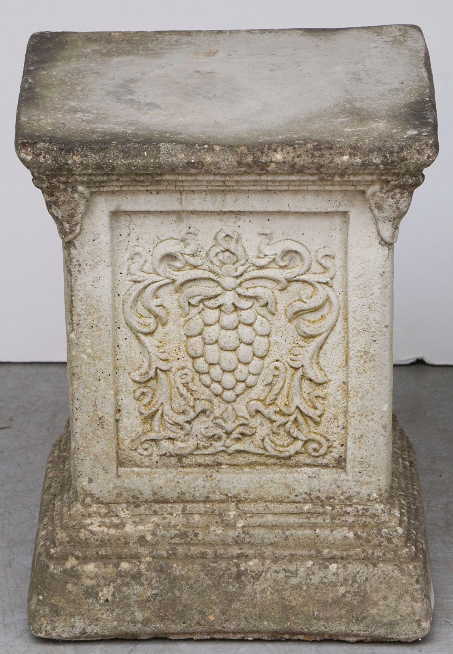 Pair of English Garden Stone Pedestals or Plinths with Grape Motif For Sale 5