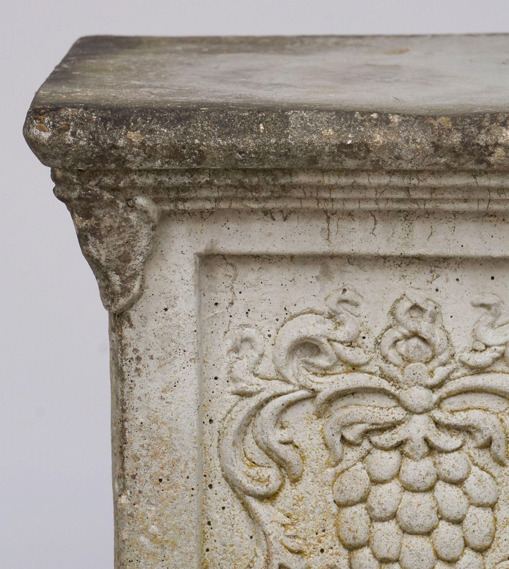 Pair of English Garden Stone Pedestals or Plinths with Grape Motif For Sale 7