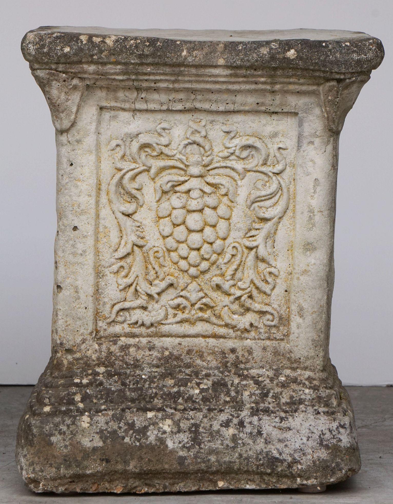 Pair of English Garden Stone Pedestals or Plinths with Grape Motif For Sale 10