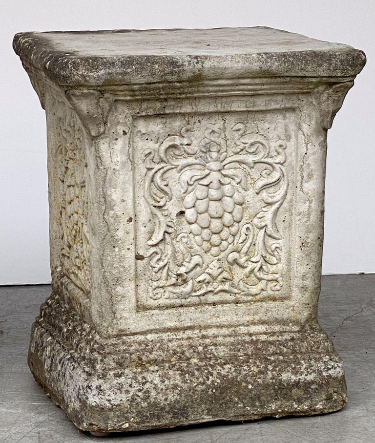 Pair of English Garden Stone Pedestals or Plinths with Grape Motif For Sale at 1stDibs stone