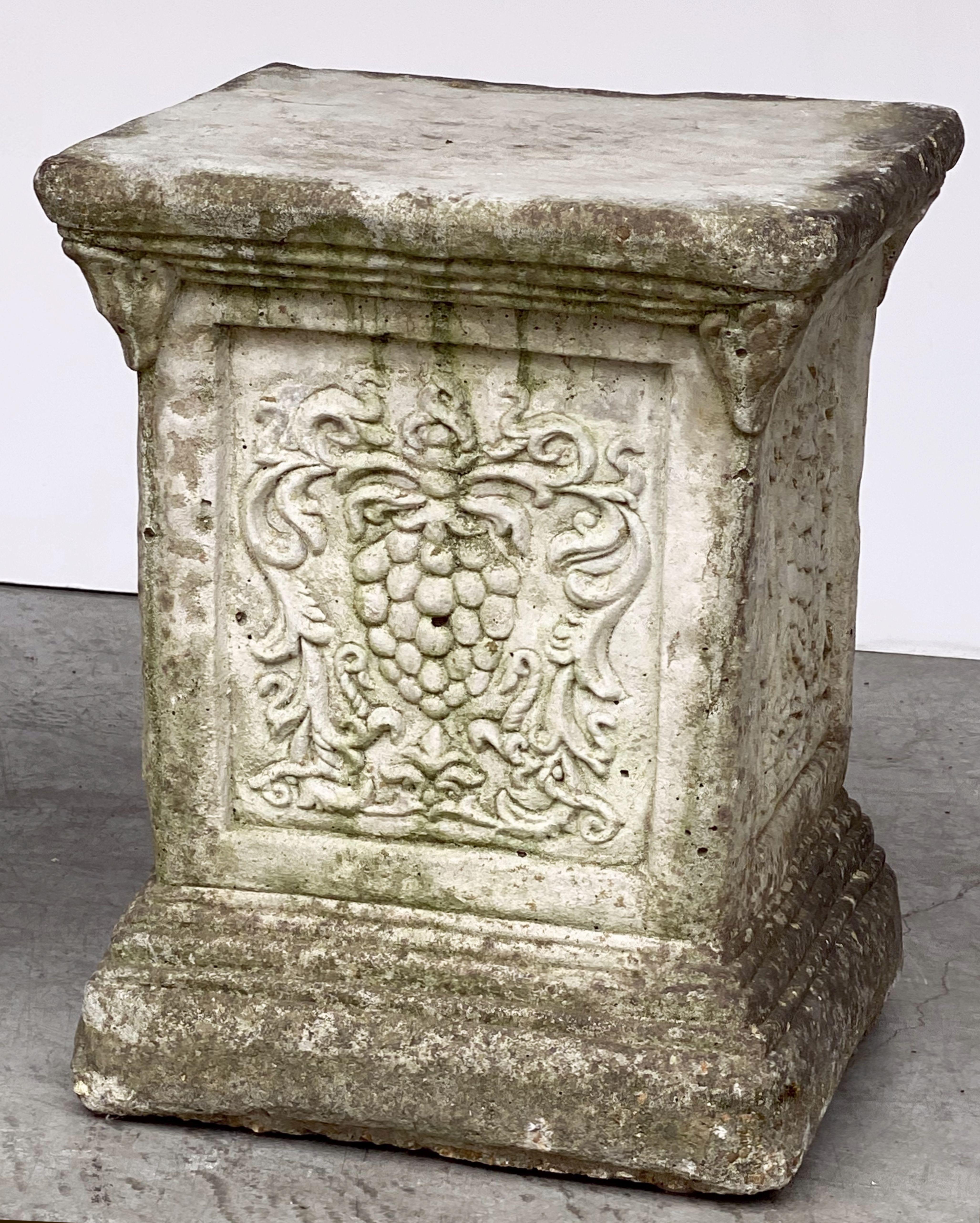 Pair of English Garden Stone Pedestals or Plinths with Grape Motif For Sale 2