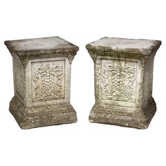 Pair of English Garden Stone Pedestals or Plinths with Grape Motif