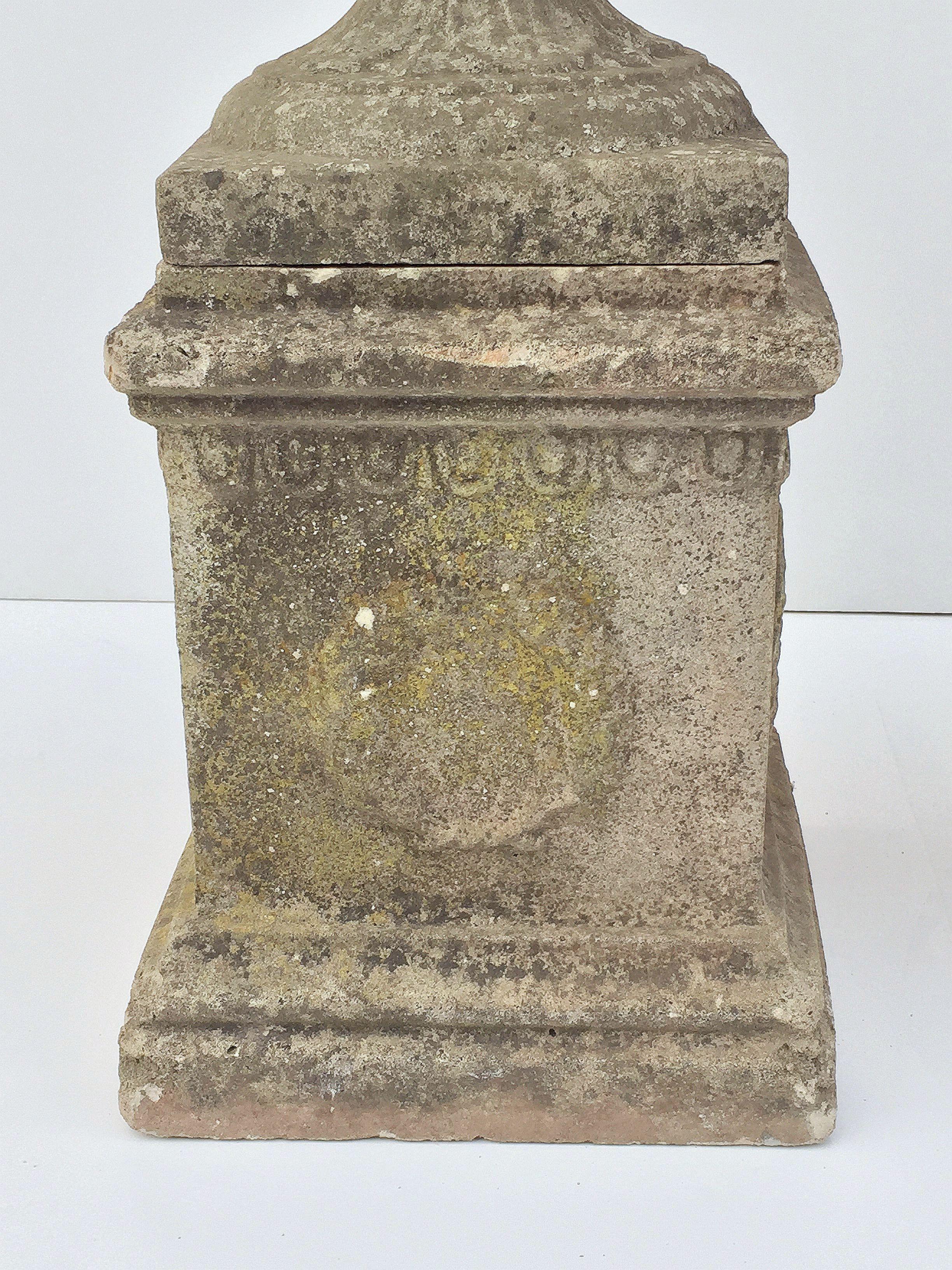 Pair of English Garden Stone Urns on Plinths with Garlands 'Individually Priced' 11