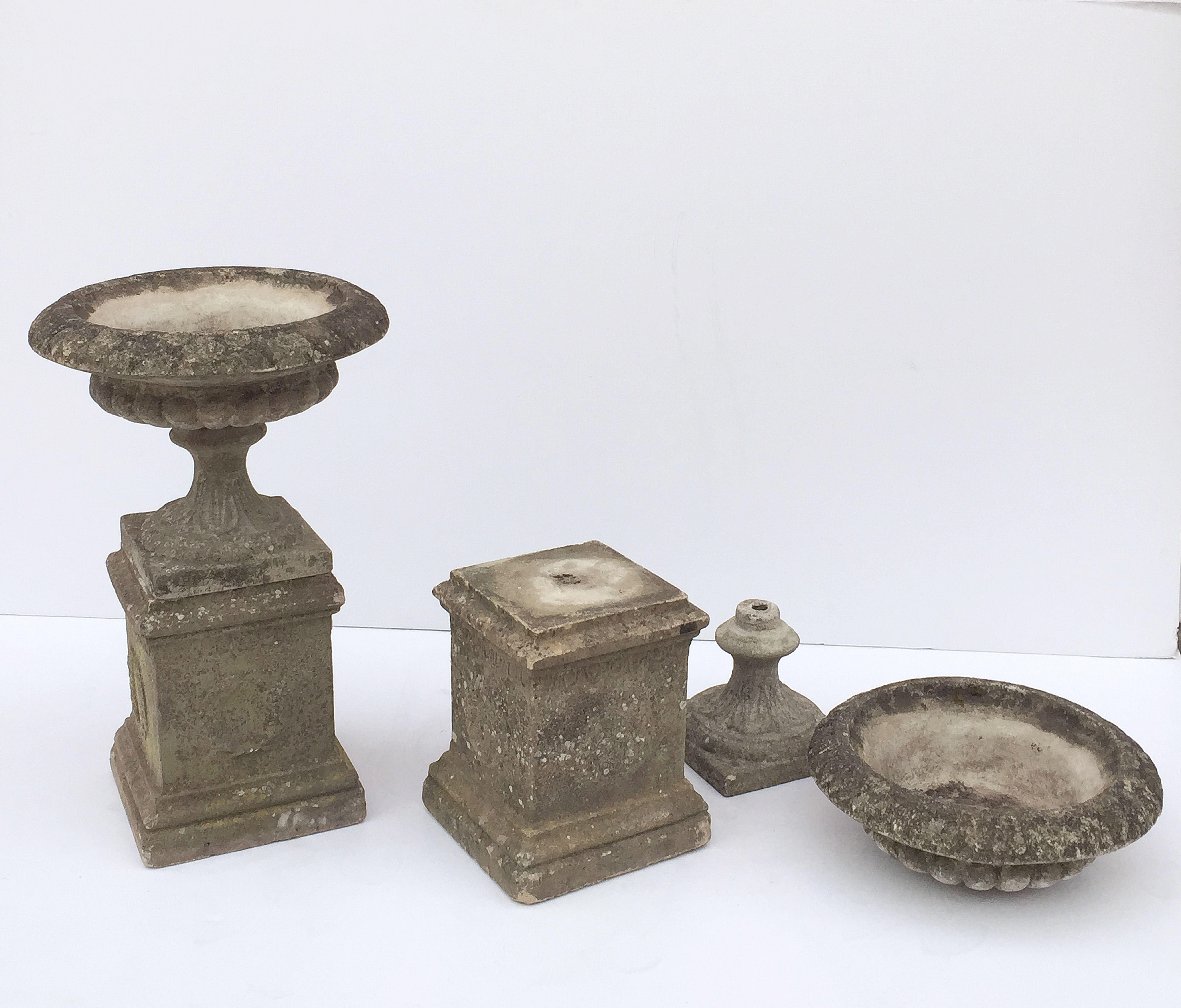 Pair of English Garden Stone Urns on Plinths with Garlands 'Individually Priced' 12