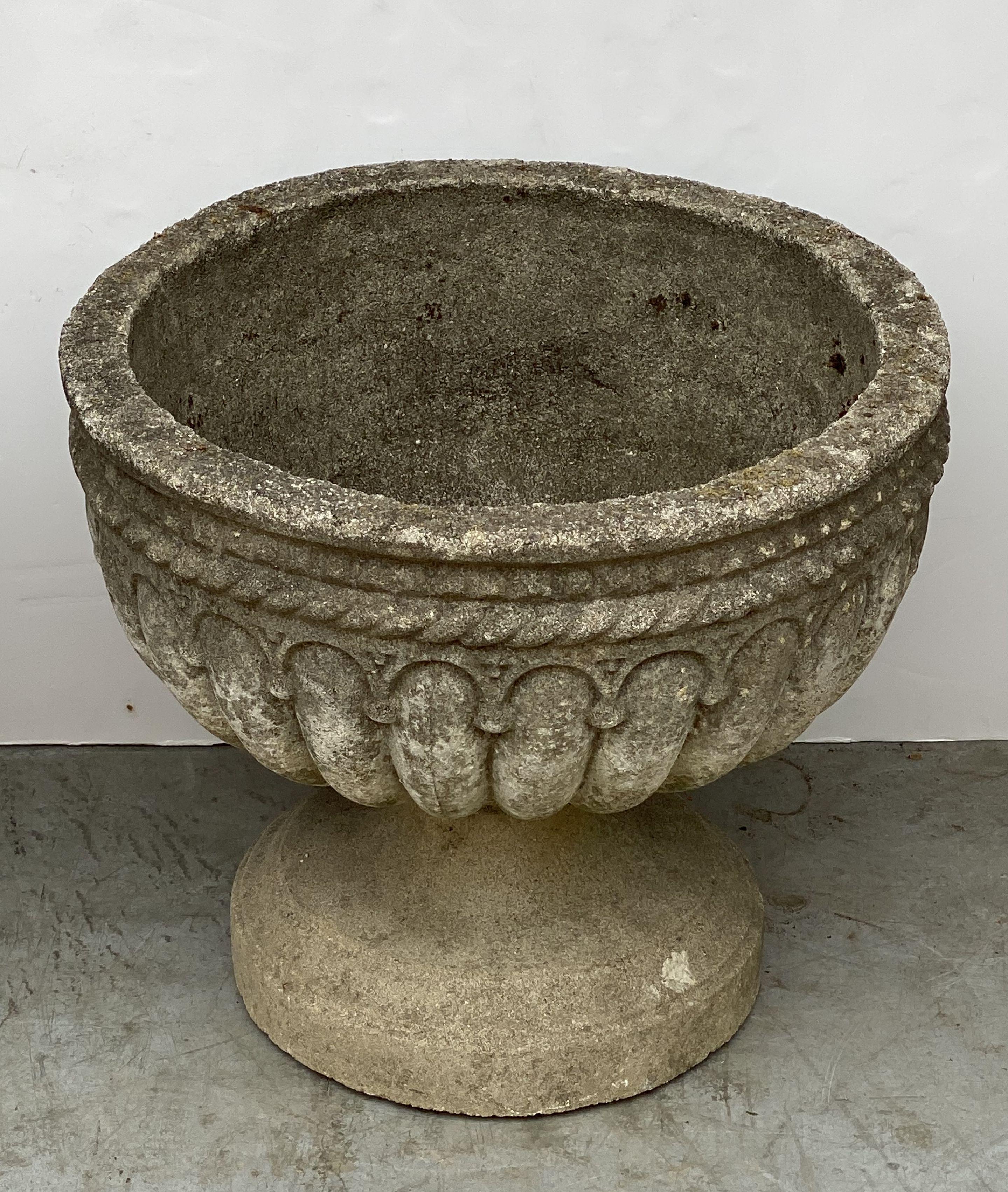 Pair of English Garden Stone Urns or Planters 'Individually Priced' In Good Condition In Austin, TX