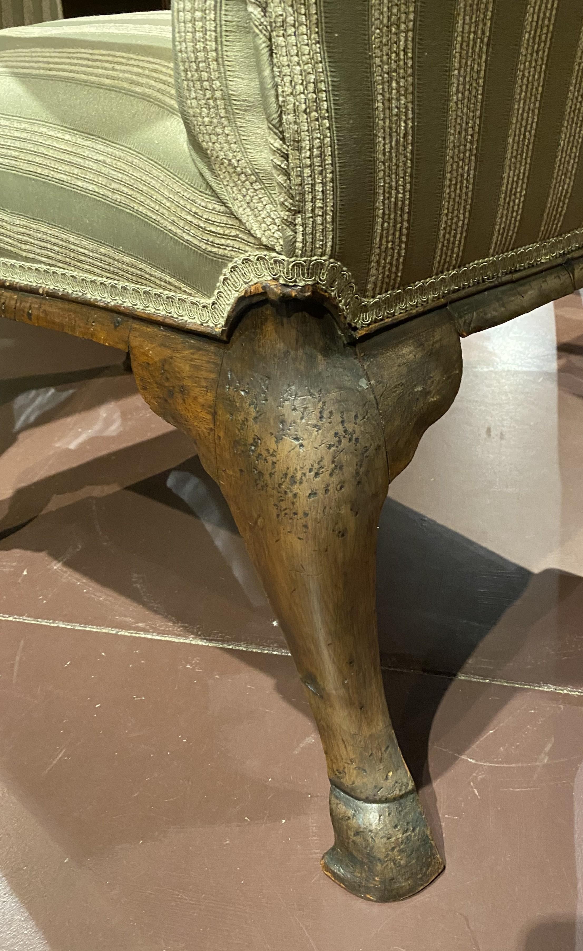 Pair of English George I Style Walnut Library Armchairs with New Upholstery 8