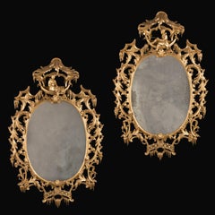 Pair of English George II Style Chinoiserie Giltwood Pagoda Mirrors, Circa 1870