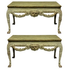 Pair of English George II Style Painted and Carved Mahogany Console Tables