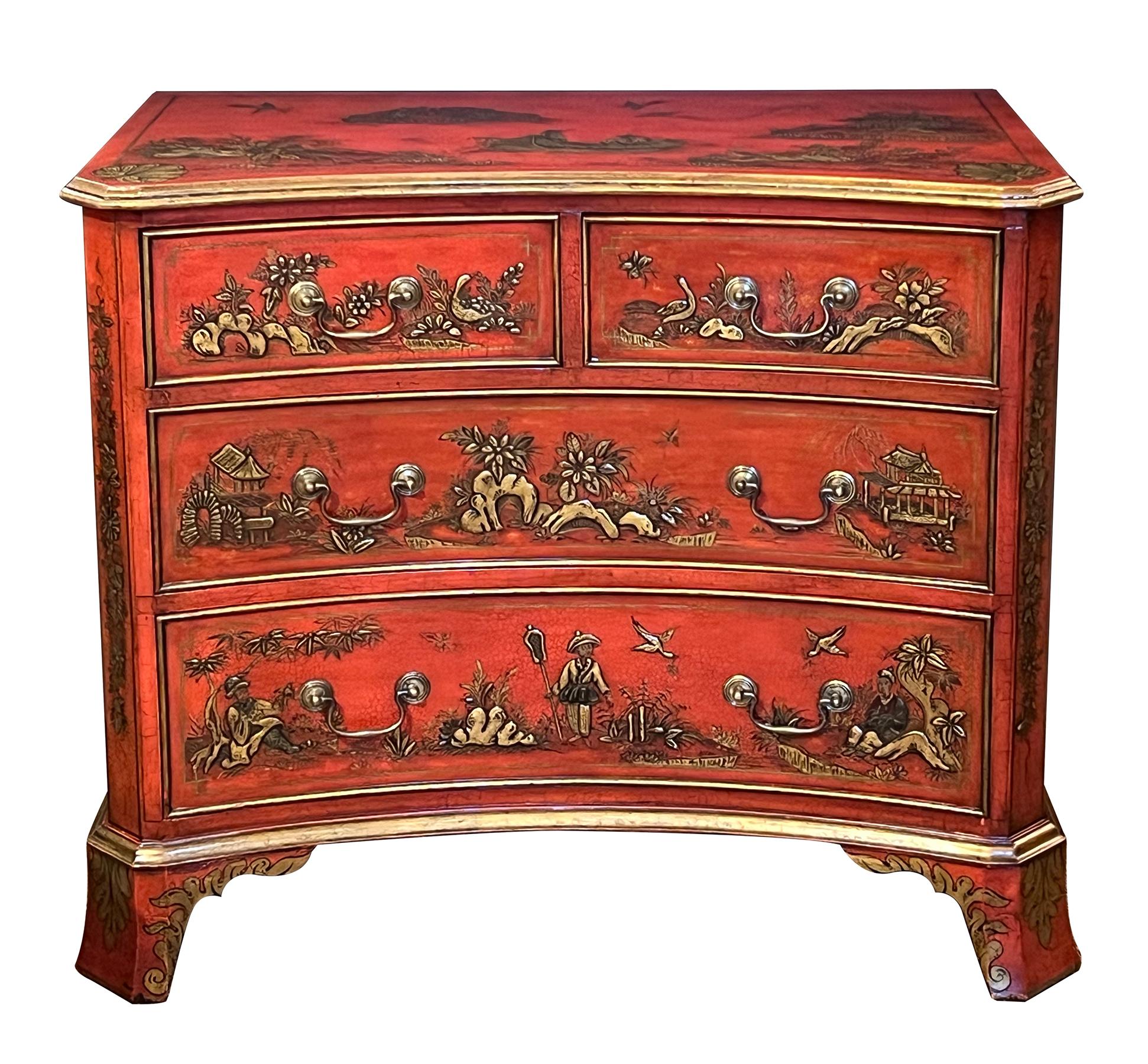 Pair of English George II Style Red Japanned Chests In Good Condition For Sale In San Francisco, CA