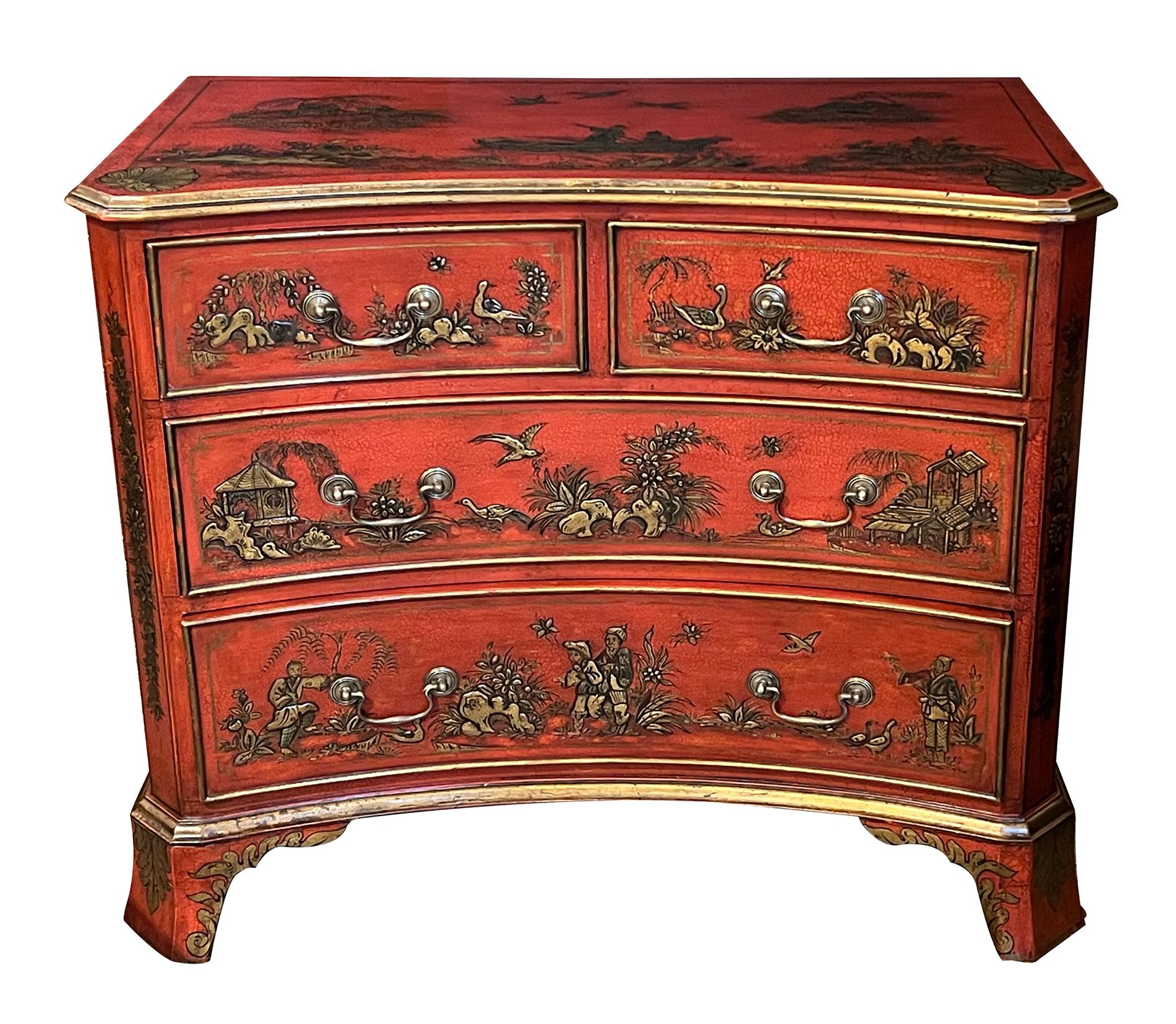 19th Century Pair of English George II Style Red Japanned Chests For Sale