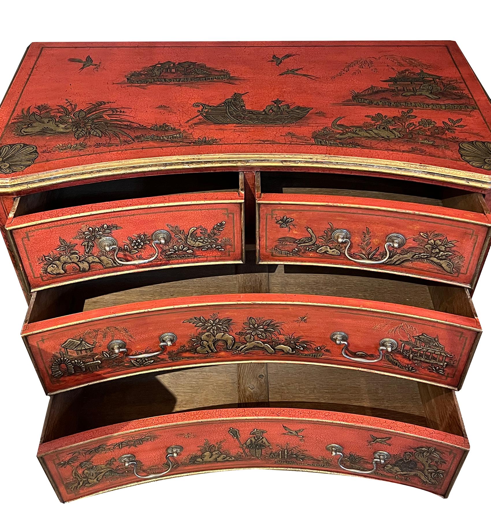 Pair of English George II Style Red Japanned Chests For Sale 1