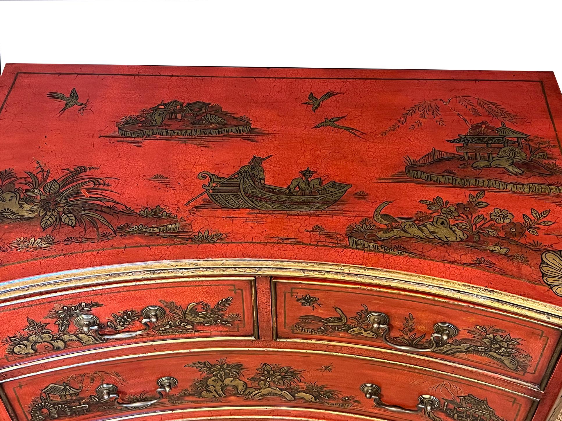 Coppia di cassapanche inglesi in stile Giorgio II con vernice rossa in vendita 1