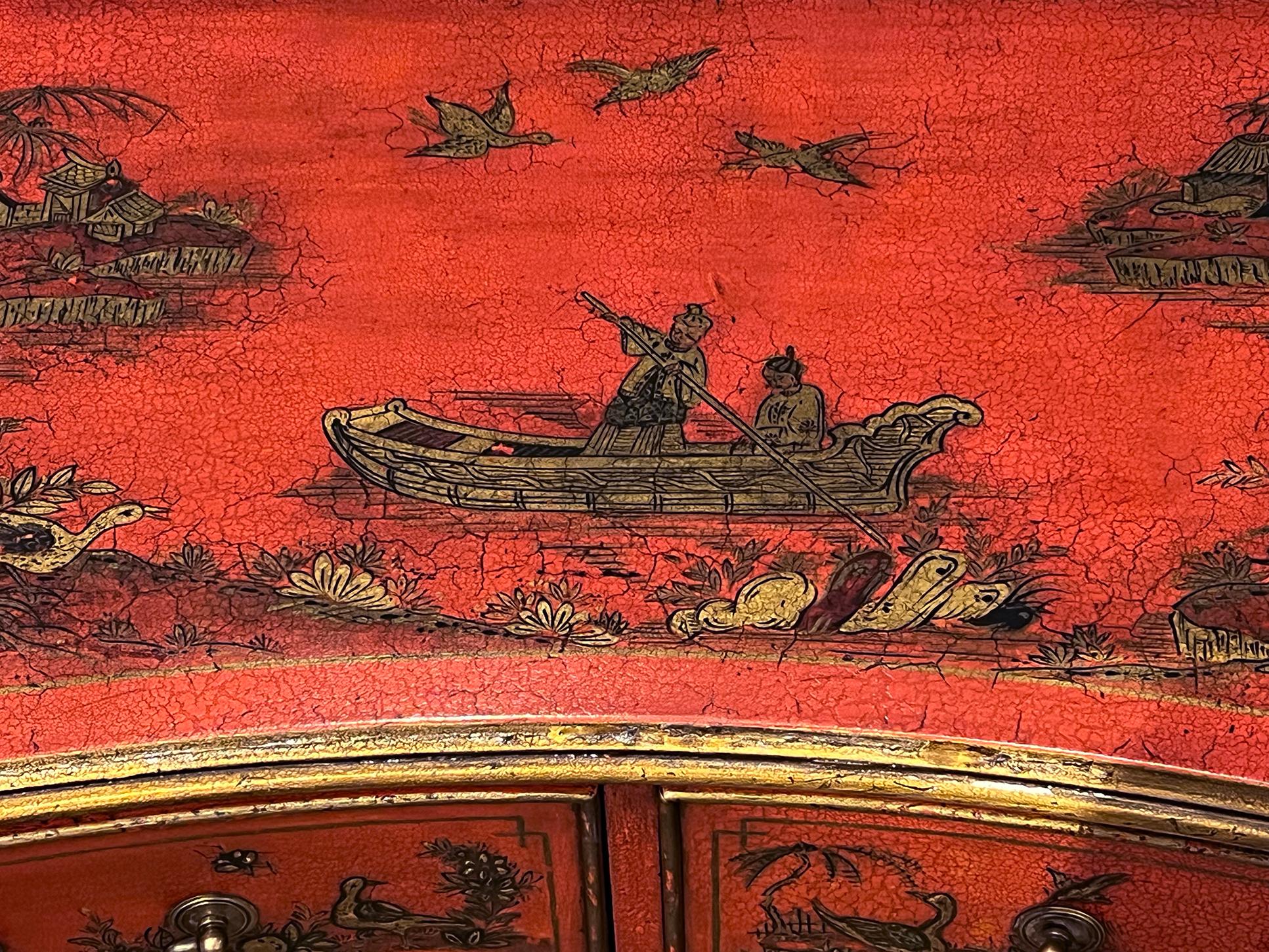 Coppia di cassapanche inglesi in stile Giorgio II con vernice rossa in vendita 2