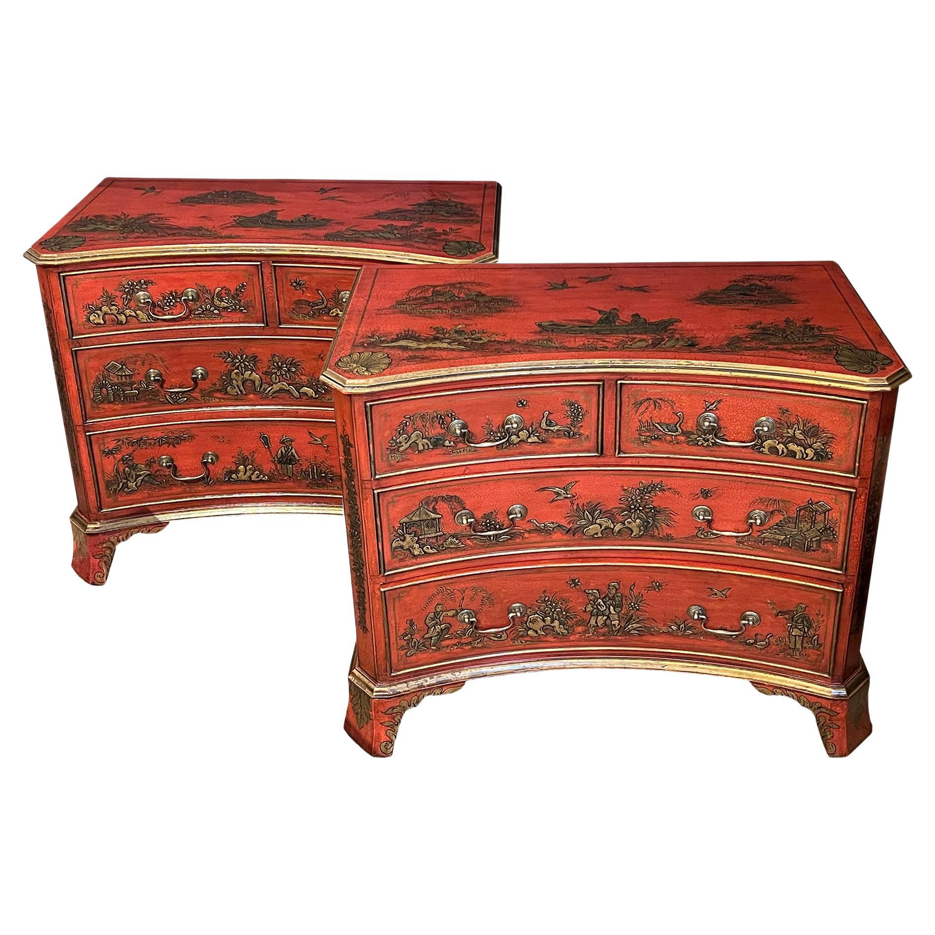 Coppia di cassapanche inglesi in stile Giorgio II con vernice rossa in vendita