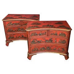 Pair of English George II Style Red Japanned Chests