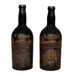 Pair of English George III Decorated Wine Bottles, circa 1780