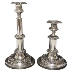 Antique Pair of English George III Silver Telescopic Candlesticks, Sheffield, 1816