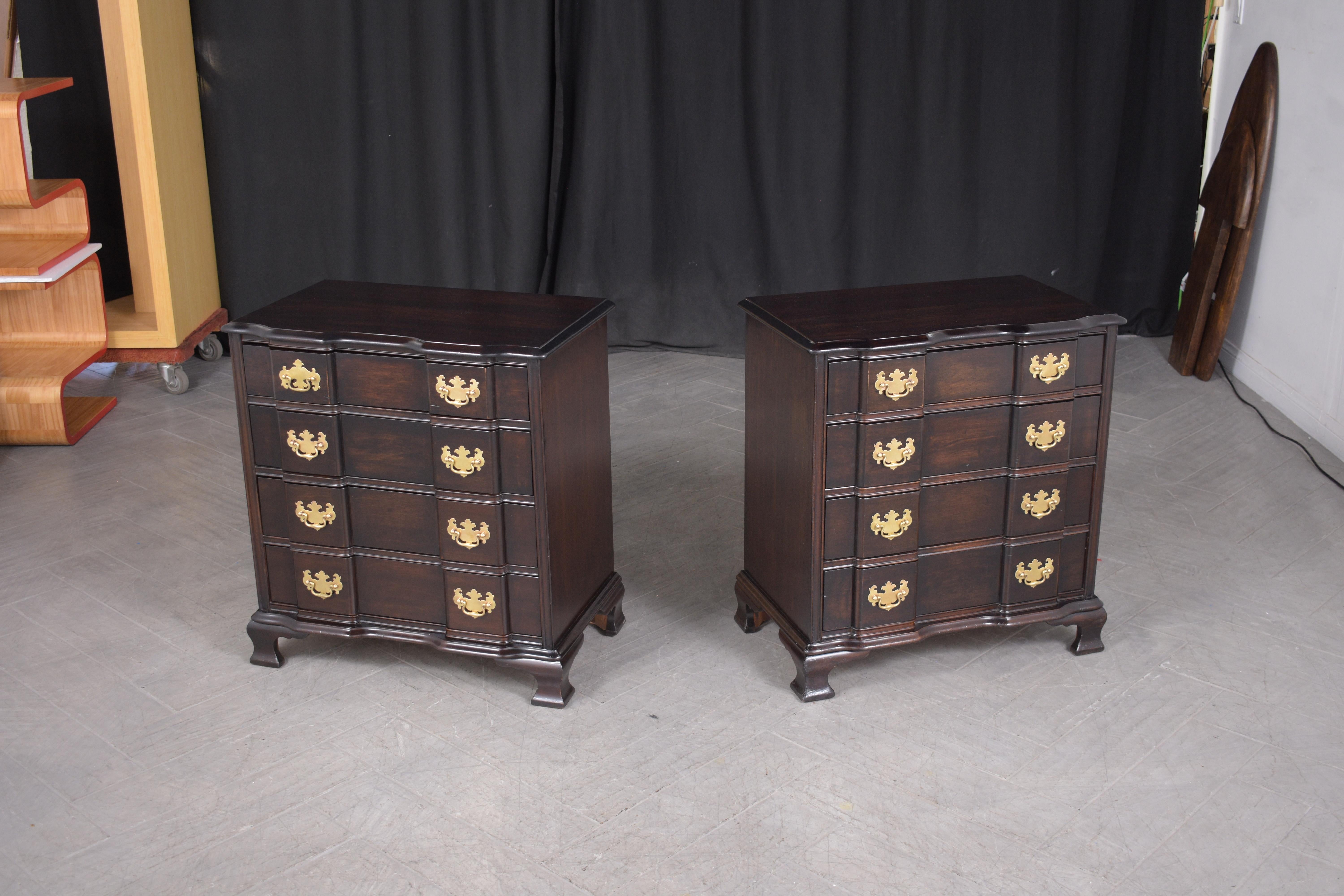 European Restored 1950s George III Mahogany Chest of Drawers Pair For Sale
