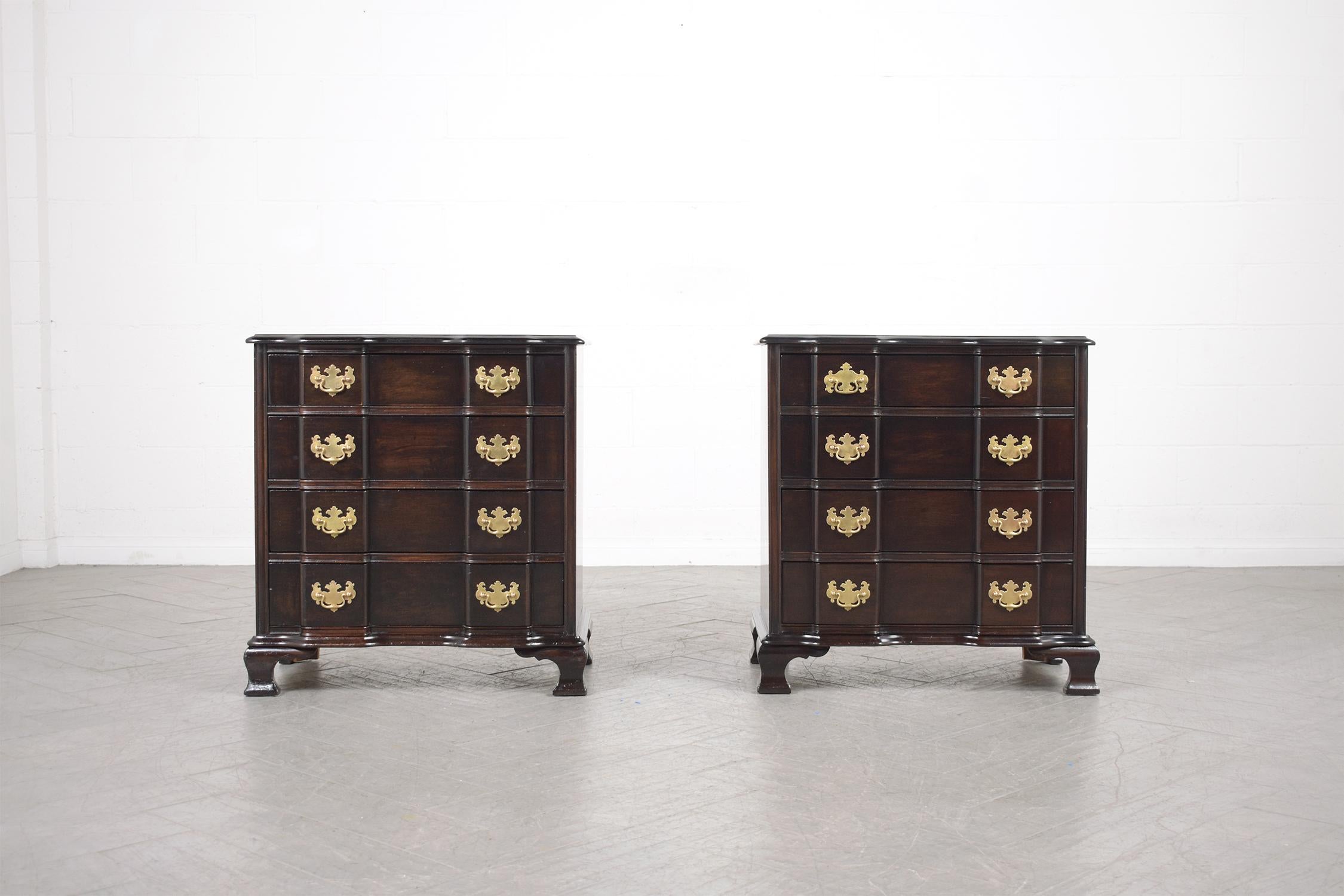 Plated Restored 1950s George III Mahogany Chest of Drawers Pair For Sale