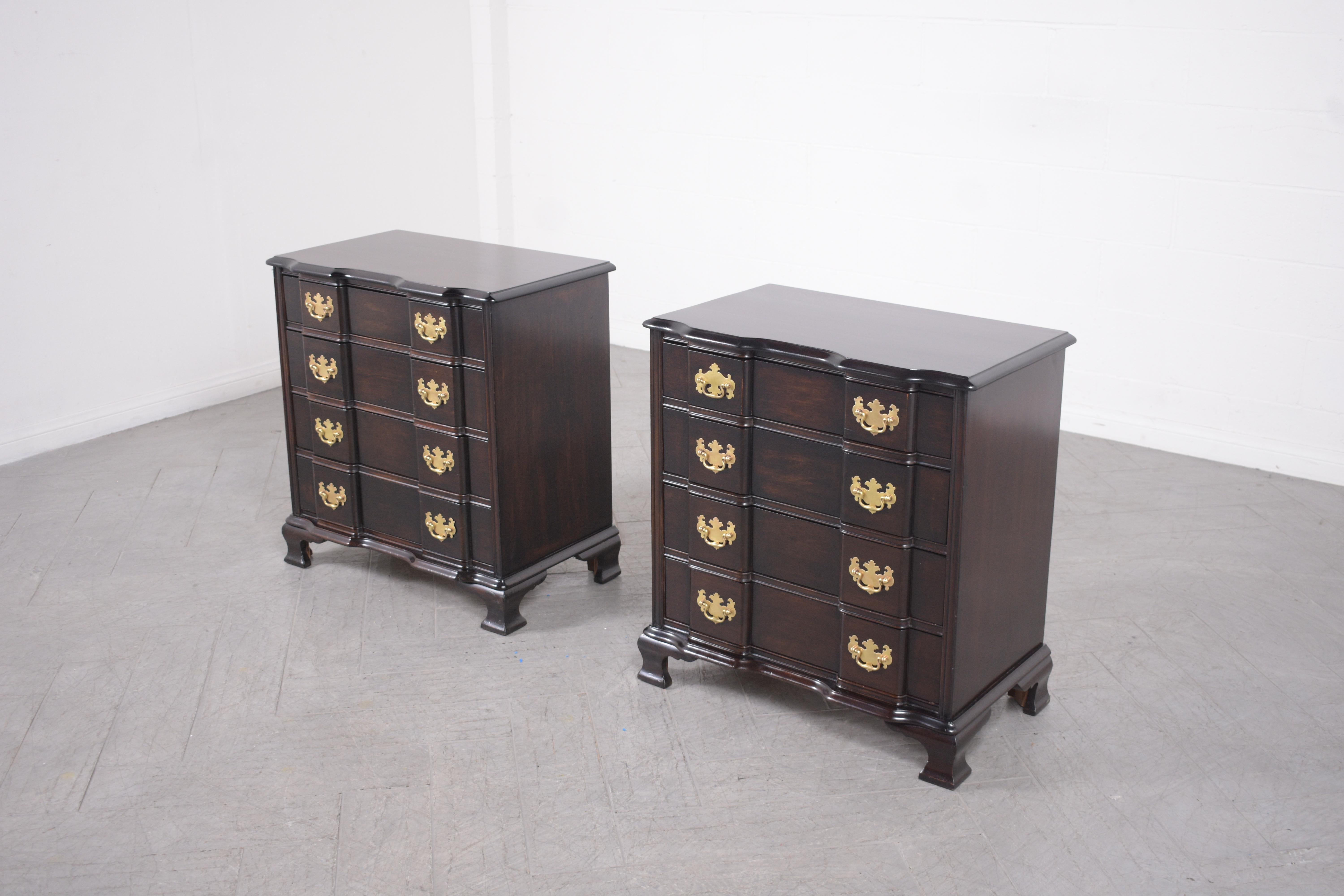 Lacquer Restored 1950s George III Mahogany Chest of Drawers Pair For Sale