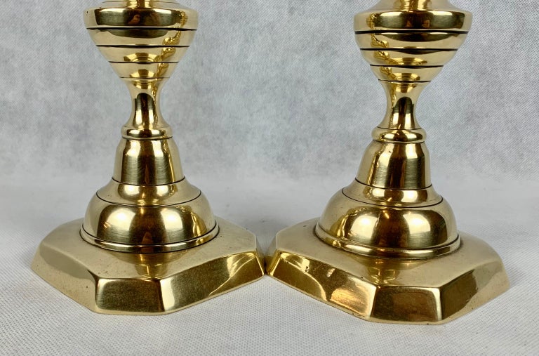 Pair Antique 19th C. Brass Diamond & Beehive 11.5” Candlesticks Candle  Holders 