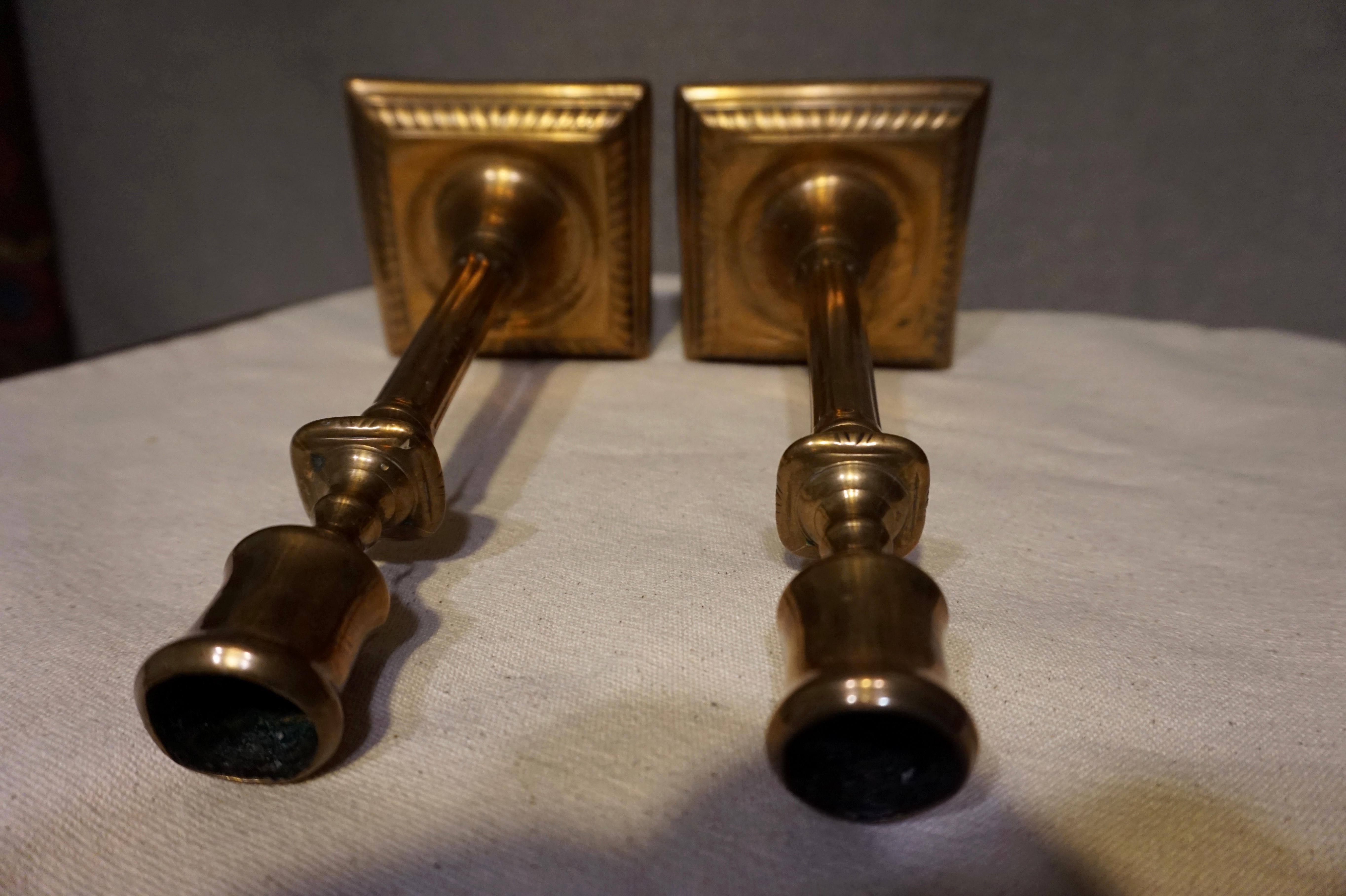 Pair of English Georgian Brass Candlesticks 6