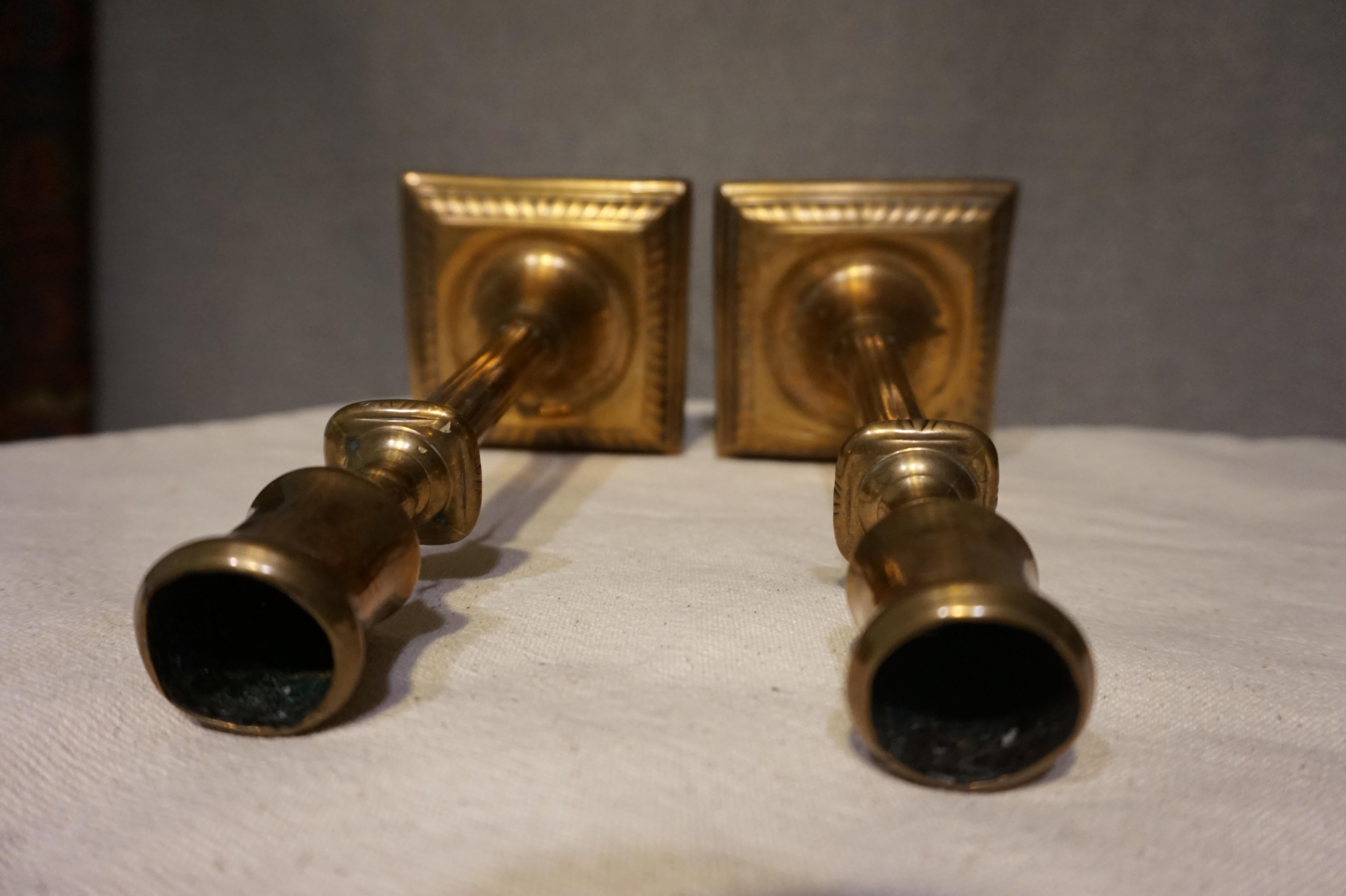 Pair of English Georgian Brass Candlesticks 7