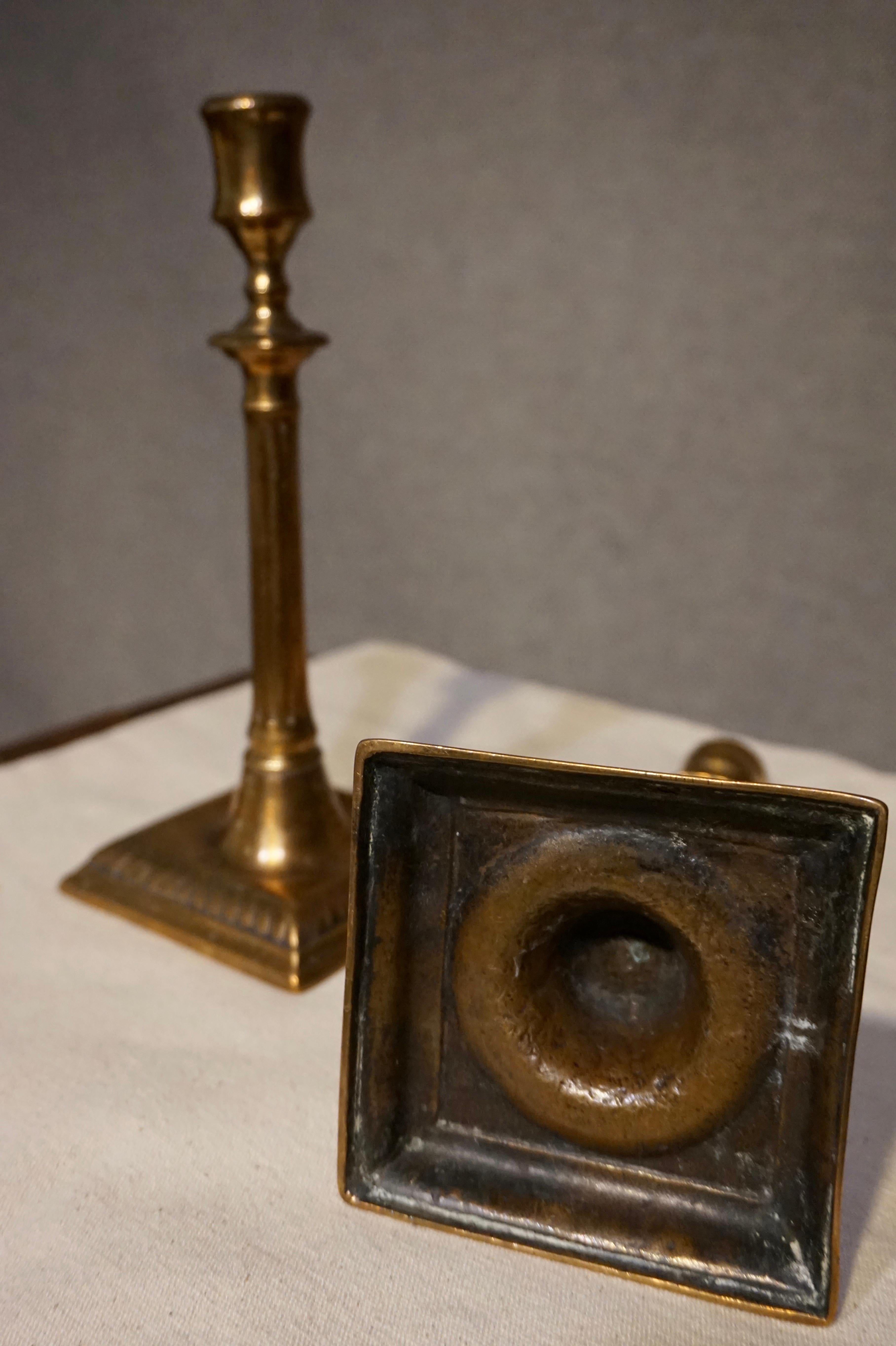 Pair of English Georgian Brass Candlesticks 4