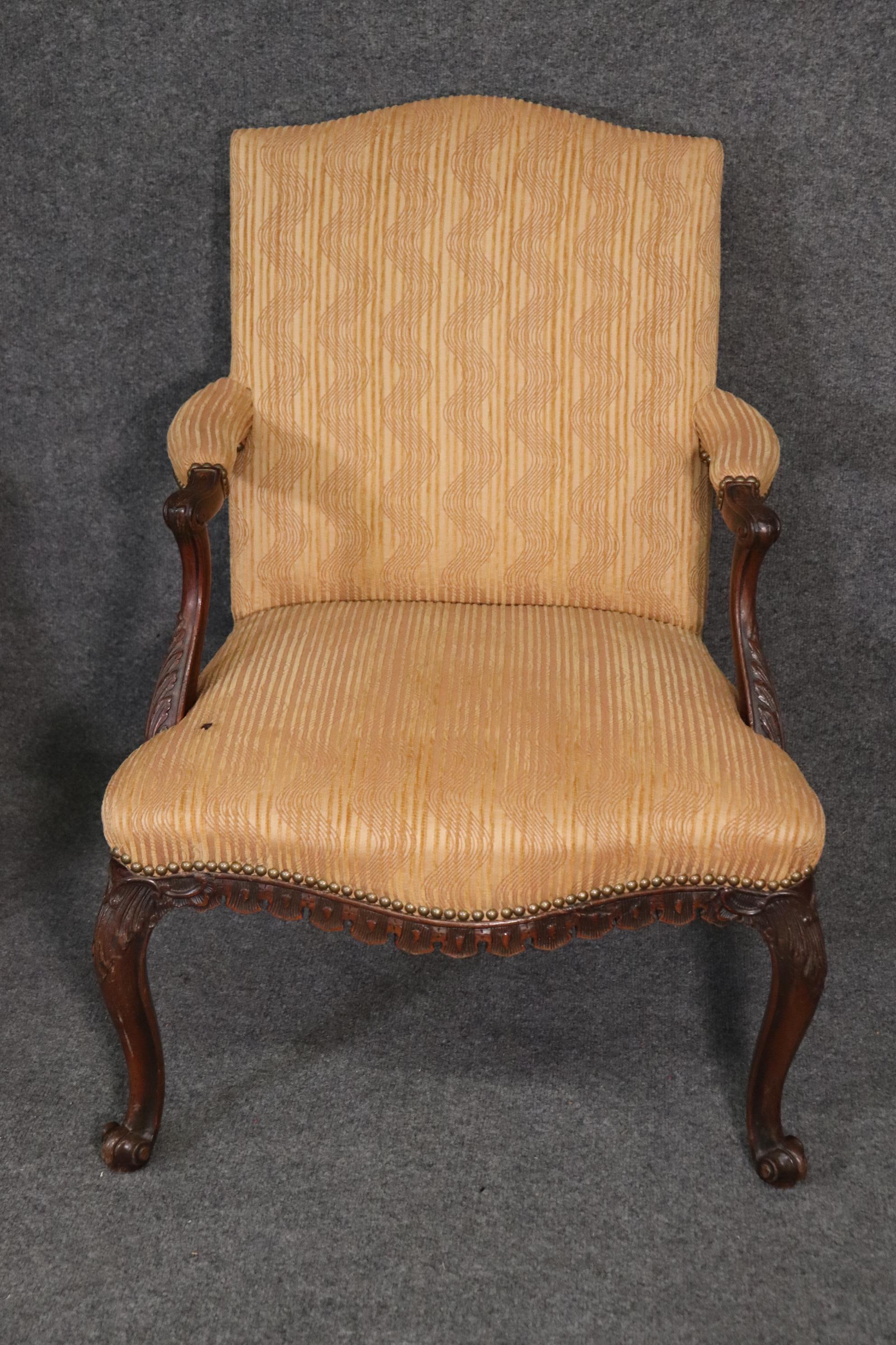 Pair of English Georgian Carved Mahogany Armchairs, Circa 1940s For Sale 3