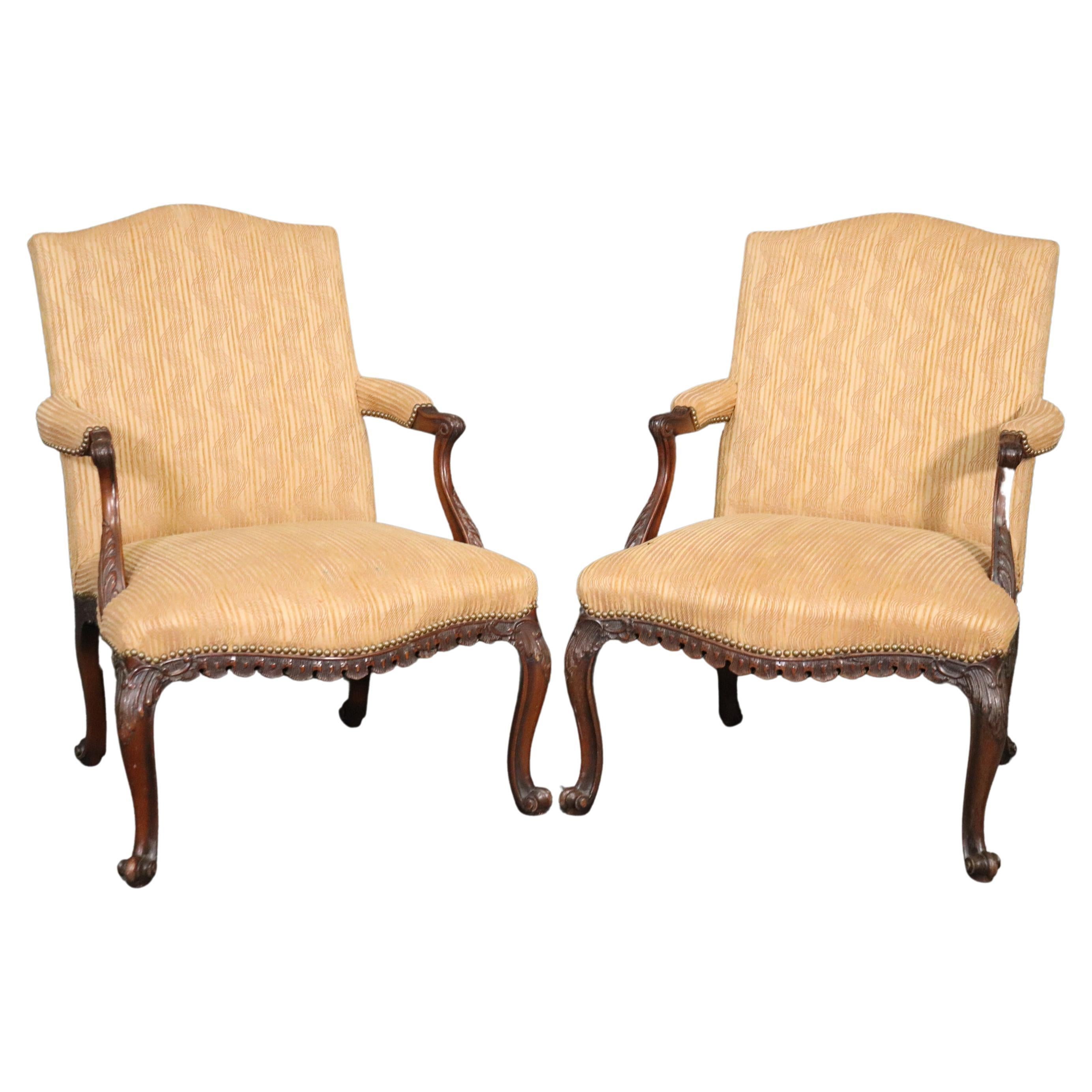 Pair of English Georgian Carved Mahogany Armchairs, Circa 1940s For Sale