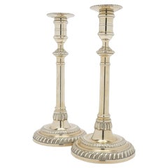 Pair of English Georgian cast paktong candlesticks, c. 1780