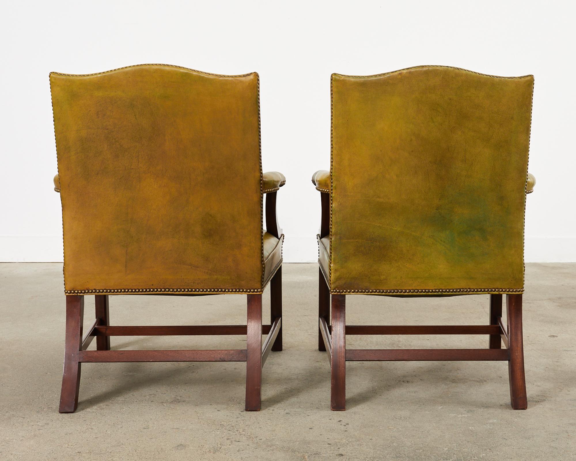 Pair of English Georgian Gainsborough Leather Library Armchairs For Sale 14