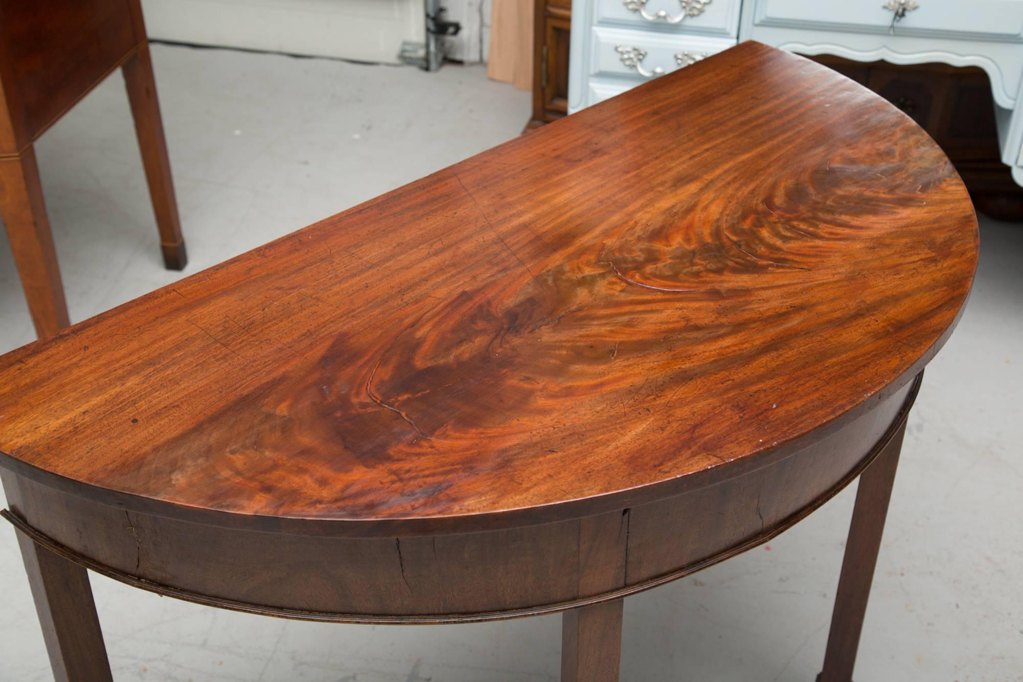 Pair of English Georgian Mahogany Demilune Console Tables 3