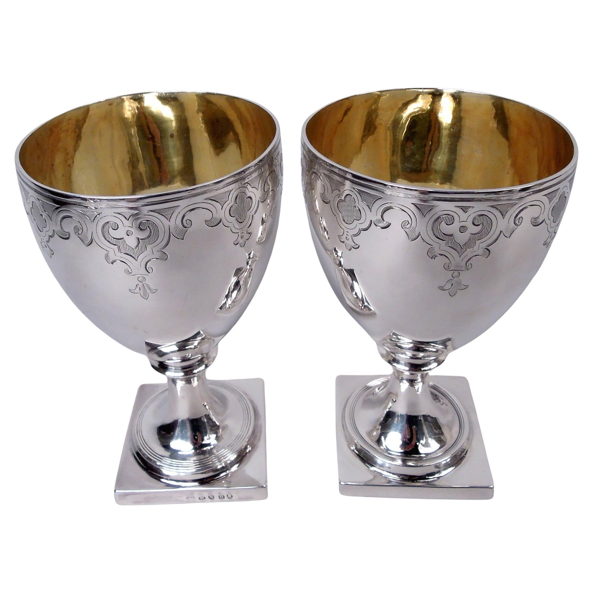 Pair of English Georgian Neoclassical Sterling Silver Goblets, 1803