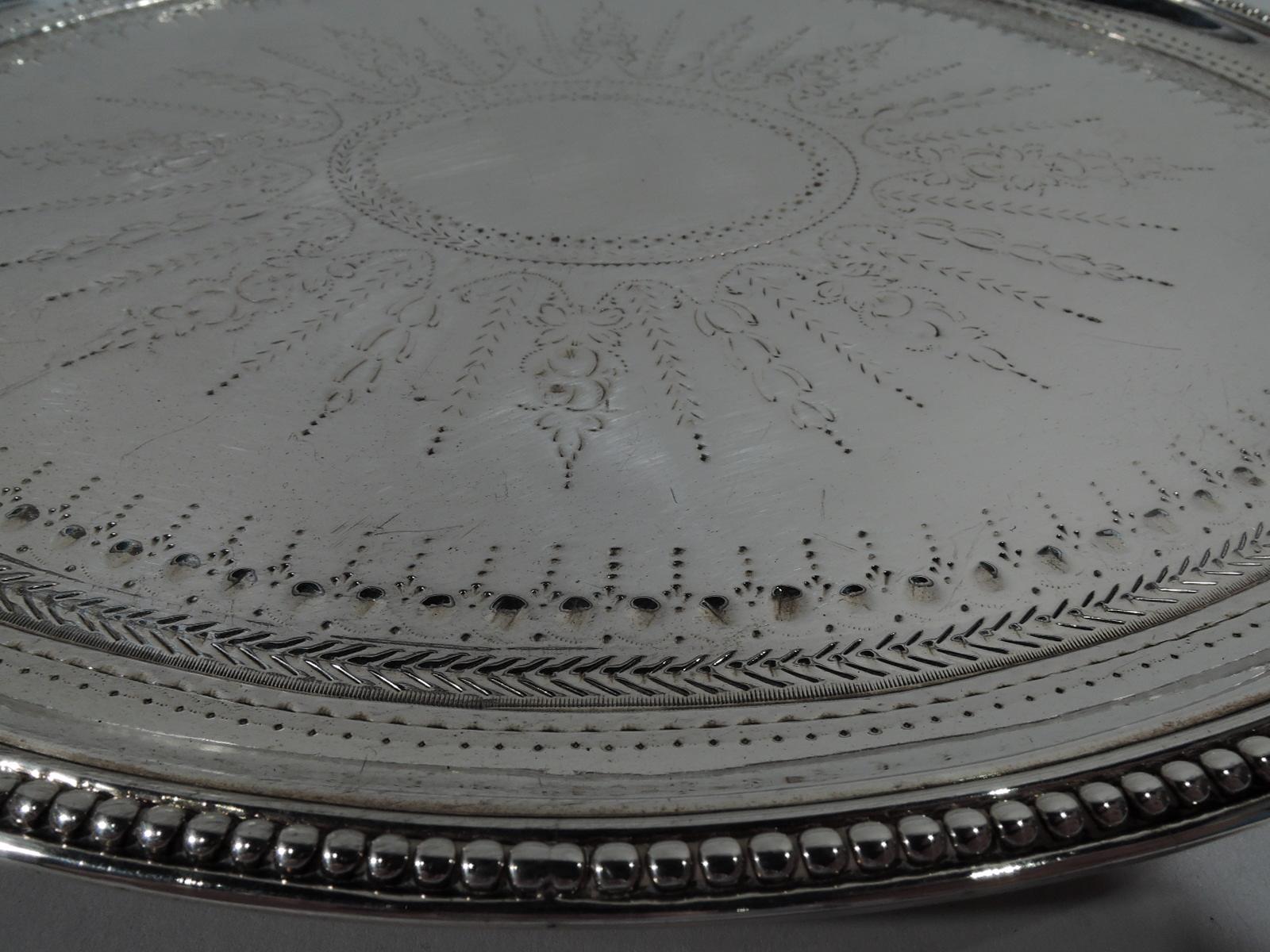 Late 18th Century Pair of English Georgian Neoclassical Sterling Silver Salver Trays