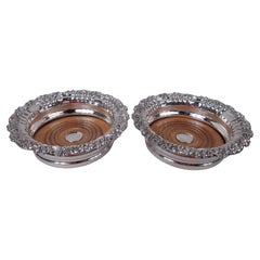 Pair of English Georgian Regency Sterling Silver Wine Coasters, 1828