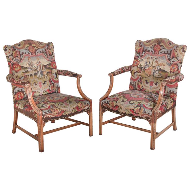 Pair of English Georgian Revival Armchairs Bergeres Gainsborough Chairs