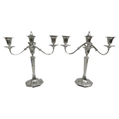 Pair of Antique Tiffany English Neoclassical Sterling Silver 3-Light Candelabra
