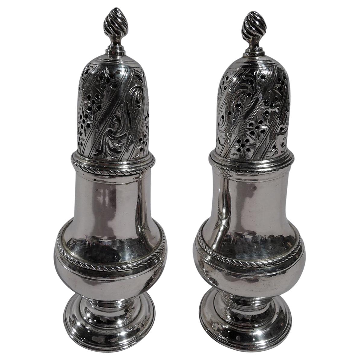 Pair of English Georgian Sterling Silver Condiment Casters