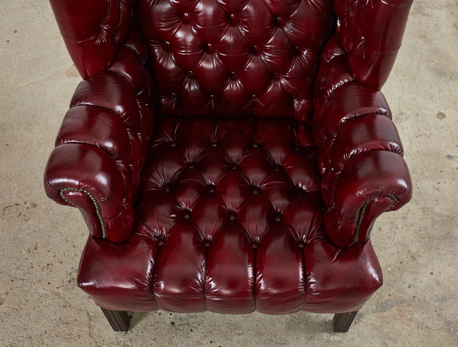 Pair of English Georgian Style Bonded Leather Tufted Wingback Chairs  6