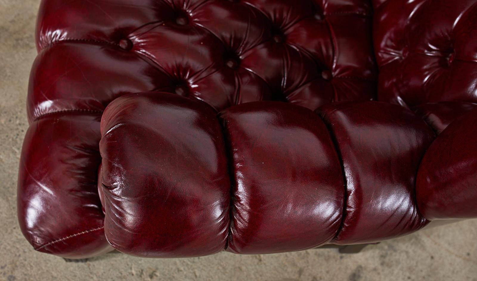 Faux Leather Pair of English Georgian Style Bonded Leather Tufted Wingback Chairs 