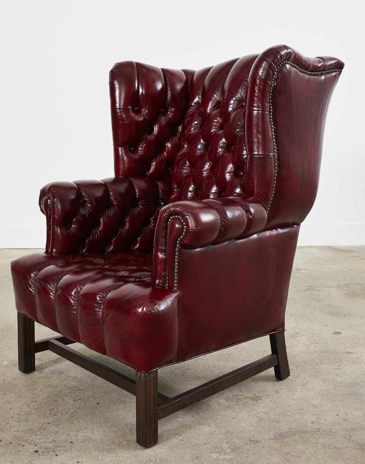 Pair of English Georgian Style Bonded Leather Tufted Wingback Chairs  3