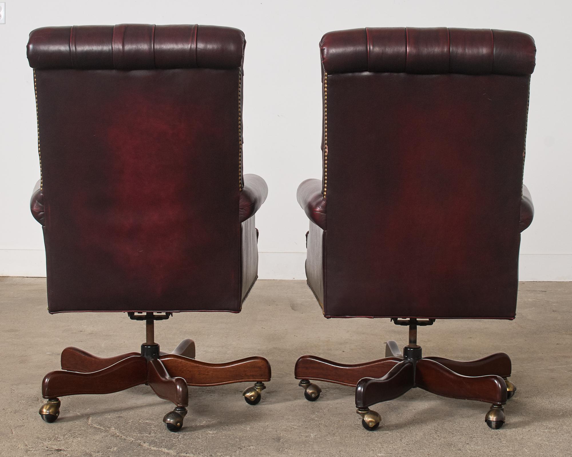 Pair of English Georgian Style Chesterfield Leather Executive Office Chairs  For Sale 13