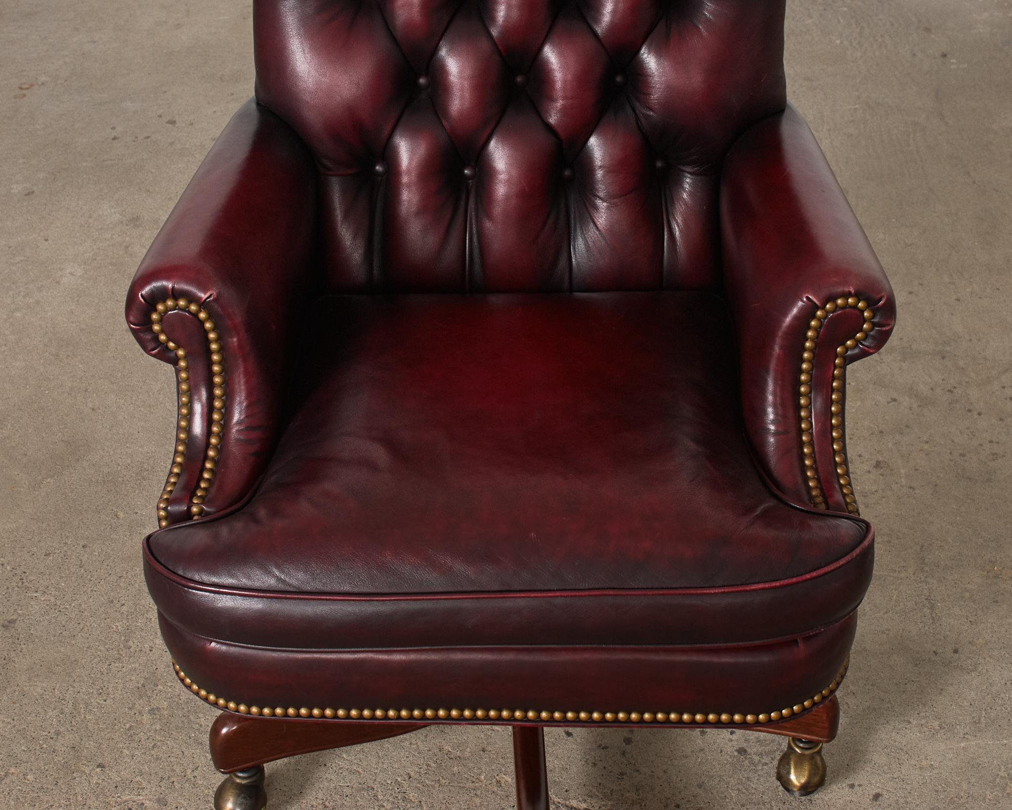 Metal Pair of English Georgian Style Chesterfield Leather Executive Office Chairs  For Sale