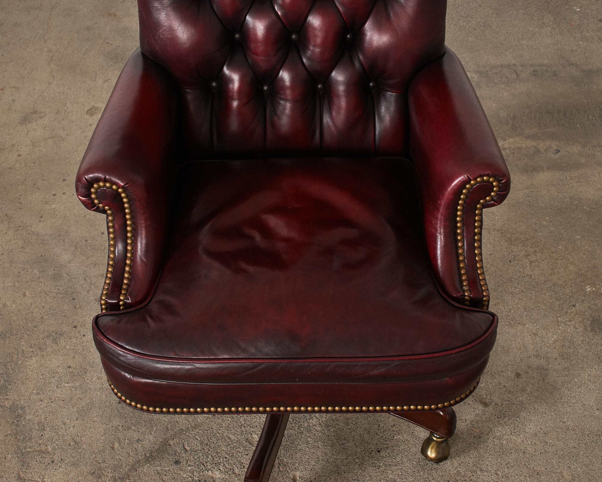 Pair of English Georgian Style Chesterfield Leather Executive Office Chairs  For Sale 2