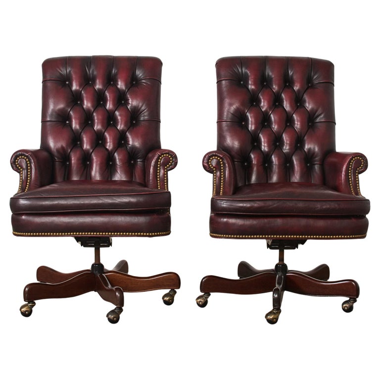 Pair of English Georgian Style Chesterfield Leather Executive