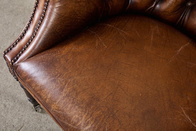 Pair of English Style Cigar Leather Wingback Chairs at 1stDibs