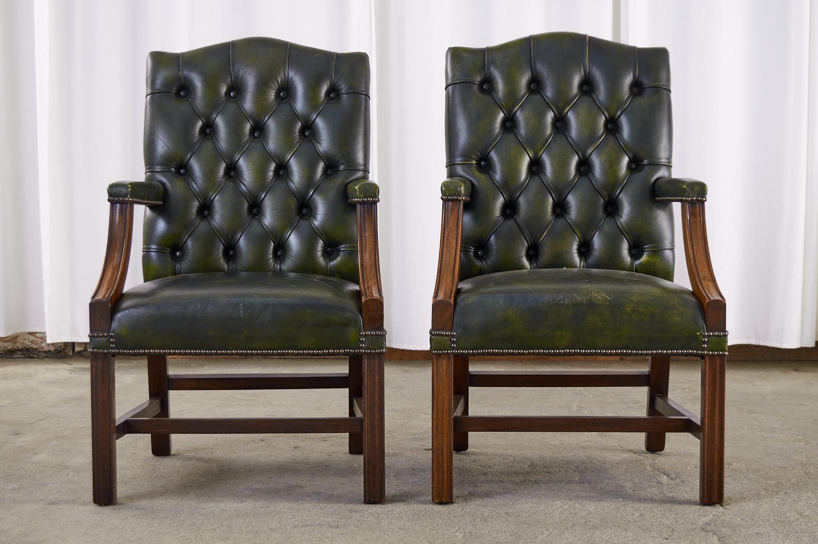 Hand-Crafted Pair of English Georgian Style Gainsborough Library Chairs 